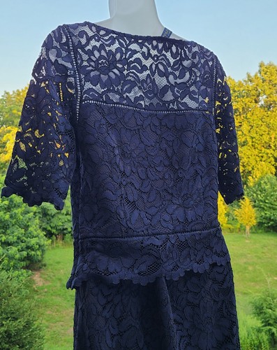 Polo Ralph Lauren Navy Blue lace 2 piece 3/4 sleeve top sz 6 and midi skirt 4 - Picture 10 of 20