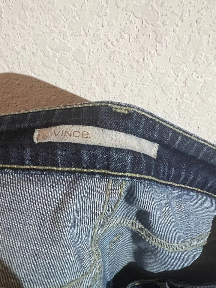 Pantalones de mezclilla ajustados Vince Jeans desgastados para mujer tiro alto talla 27 lavado medio Foto 3 de 4