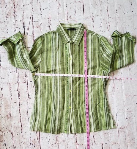 Camisa de oficina verde manga larga a rayas para mujer SHERRY TAYLOR GRANDE NUEVA CON ETIQUETAS - Imagen 3 de 7