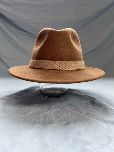 Vintage Dorfman Pacific Filz Fedora Hut groß hellbraun beige 100 % Wolle 2" Krempe USA - Bild 2 von 10