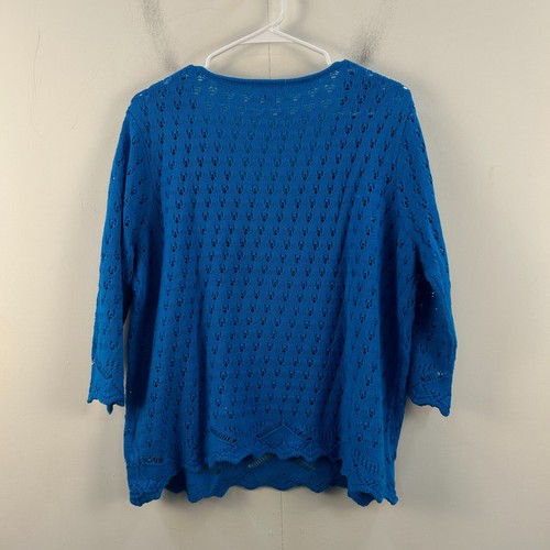 Joseph A Womens Large Sweater Pullover Top Blue Cotton 3/4 Sleeve Knit 14607 - Picture 7 of 8