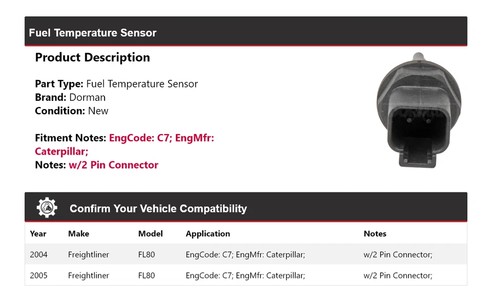 Sensor de temperatura de combustible Dorman Freightliner FL80 2004-2005 Foto 2 de 4