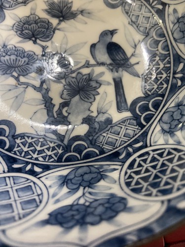 PIATTO DESIGN UCCELLINO ORIENTALE BLU E BIANCO FIRMATO - Foto 5 di 12