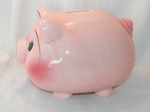 Large Vintage Mid Century Pottery Blush Pink Fat Belly Curly Tail Pig Piggy Bank - Picture 4 of 12