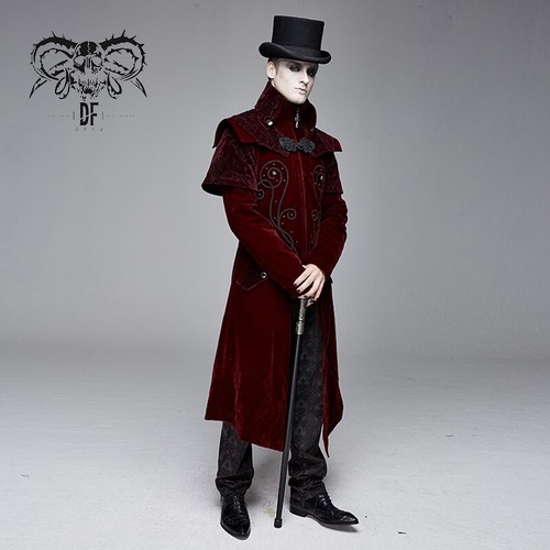 Devil Fashion Men's Vintage Gothic Victorian Long Velvet Jacquard Long Tailcoat - Picture 21 of 31