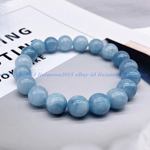 Natural 6/8/10/12mm Blue Aquamarine Round Gemstone Beads Stretchy Bracelet 7.5'' - Picture 3 of 13