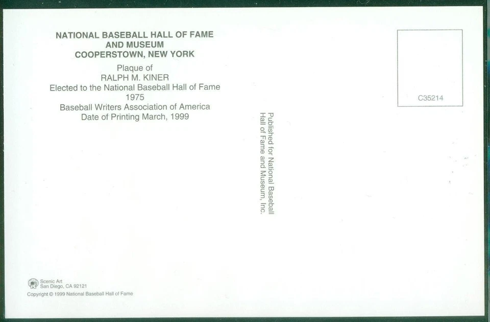 063, Original Autograph of Ralph Kiner (1), HOF Plaque Postcard, Pirates - Image 2 of 3