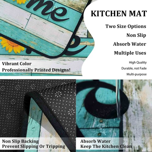 Teal Kitchen Rugs Set of 2 - Kitchen Floor Mats Non-Slip Backing - Kitchen Ma... - Picture 6 of 9