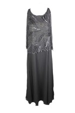 J Kara Grey Mesh Panel Embellished Beaded A-Line Gown 6