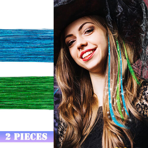 US Hair Tinsel Extension 12 Colors 47 Inch 200 Strands Fairy Holographic Sparkle - Picture 19 of 34
