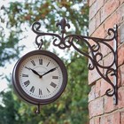 Garden Station Clock & Thermometer Wall Mounted Antique Brass Effect Accessory