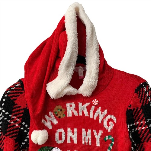 No Boundaries Working On My Santa Body Sweater Hoodie Christmas Holiday Size XS - Picture 3 of 18