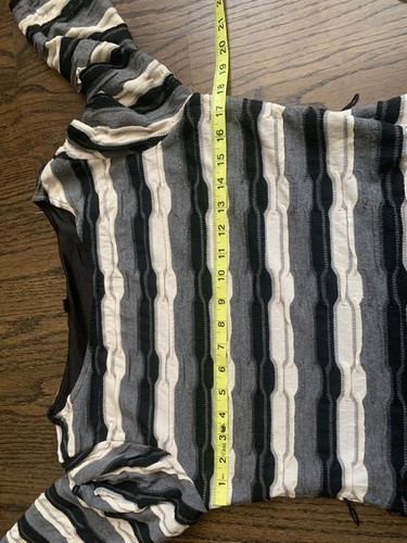 Sharagano Black Gray Ivory Ruffle Stripes 3/4 Sleeve Dress - Size 10 - Picture 6 of 7