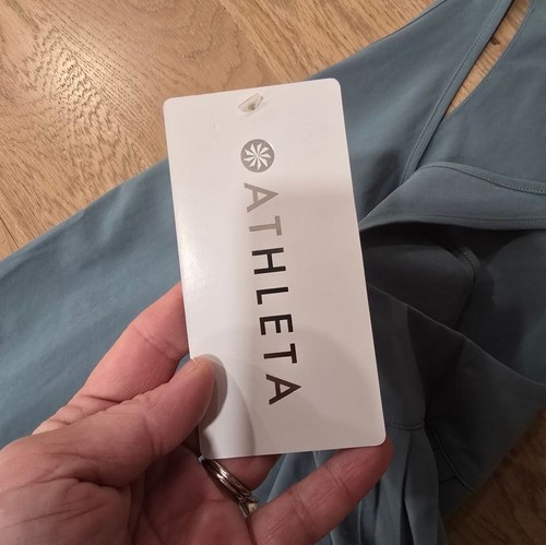 Canotta Athleta Swing Forward plissettata blu nera traspirante nuova con etichetta taglia XS - Foto 6 di 8