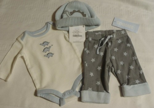 Gymboree Preemie Brand New Baby Dinosaur Up To 7 Lbs Bodysuit Pants Hat Set NWT - Picture 7 of 8