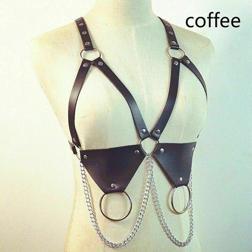 Faux Leather Punk Waist Belt Bra Metal Body Chain Straps Gothic Corset Waistband - Picture 8 of 11