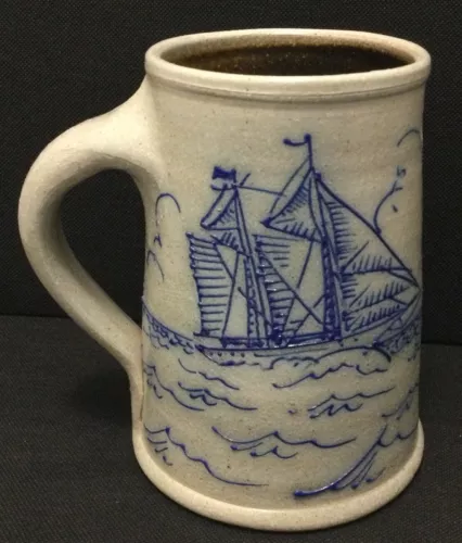 Vintage Salmon Falls Stoneware Mug Stein Clipper Ship Cobalt Blue Decoration