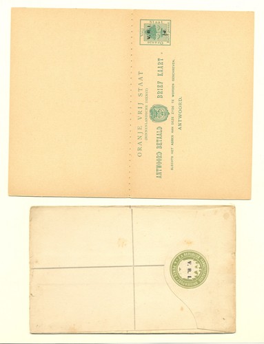 SOUTH AFRICA -TRANSVAAL-ORANJE VRIJSTAAT- V.R.I. -5 x PS -1 WITH REPLY PART F/VF - Picture 2 of 2