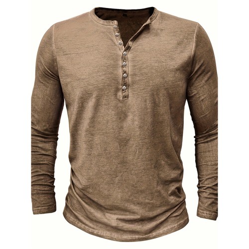 Mens Button Long Sleeve T Shirts Casual Button-Up Solid Shirt Blouse Tops Tee US - Picture 11 of 18