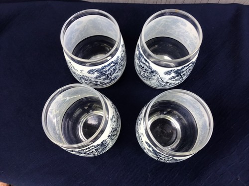 Wedgwood Countryside Blue & White Tumbler Glasses England 4.5" set of 4 EUC VIN - Picture 3 of 8