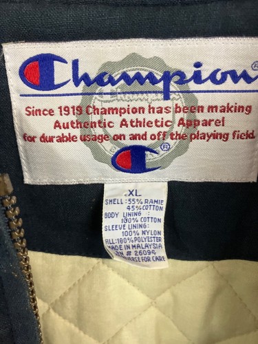 Champion Chicago Bears XL Varsity Jacket Navy/Beige Quilted Lining - Picture 2 of 7