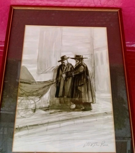 PINTURA ACUARELA ENMARCADA NICHOLAS SAINT JOHN ROSSE LOS DOS RABINOS - Imagen 6 de 11