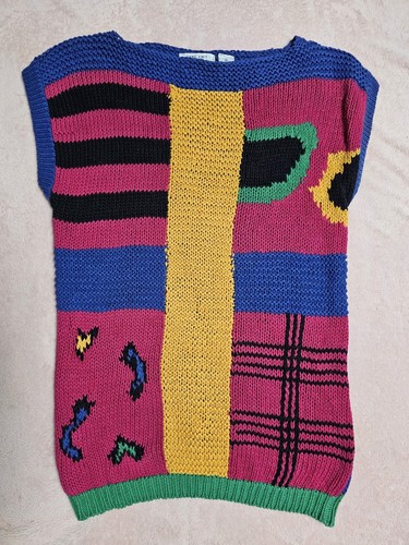 Maori Bee 90s VTG Neon Sweater M Medium Grandma Chic 80s Women’s Crochet Lace - Picture 1 of 4