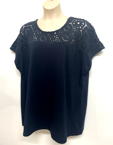 Virtuelle Top Plus Size 22 Taking Shape Navy Stretch COTTON Short Slv Embroidery - Picture 4 of 9