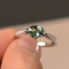 Green Sapphire Ring, Sterling Silver Wedding Ring for Women Unique Sapphire Ring