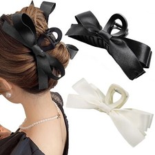 2Pcs Bow Claw Clips Black White Coquette Hair Bow Claw Clips for Women Satin ...