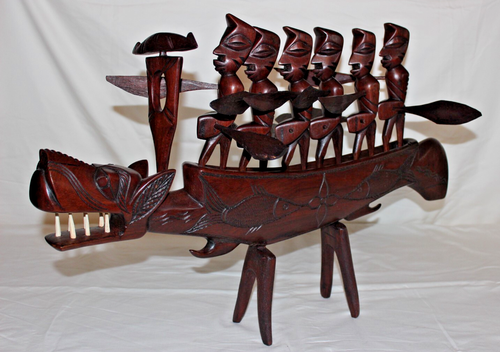 RAR - Vintage 27" African Dog Boat Carving - Makonde Mythical Warrior Sculpture