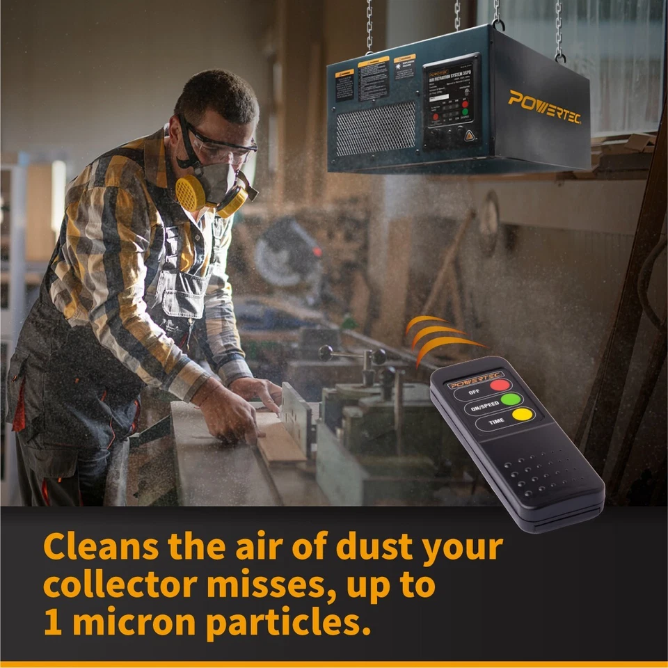 Sistema de filtración de aire de 3 velocidades con control remoto POWERTEC AF4001 (300/350/400CFM) Foto 2 de 4