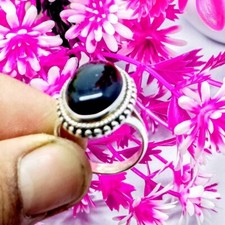 Natural Black Onyx Gemstone Handmade Statement Ring925 Sterling Silver Gift Ring