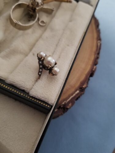 14k Solid Rose Gold Antique Victorian Pearl & Seed Pearl Band Ring Sz 6.5 - Picture 5 of 9