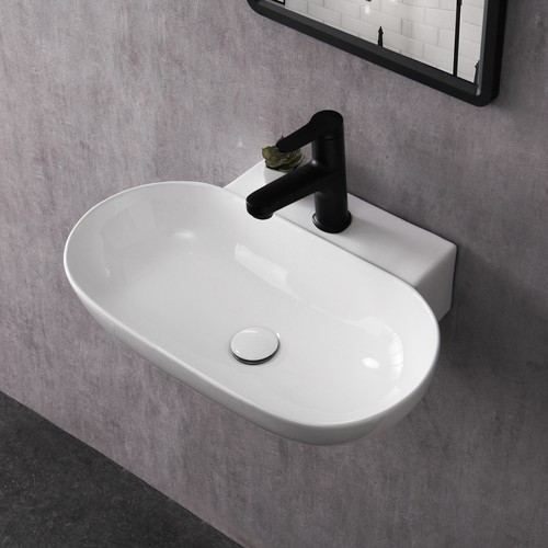 New Wall Mount Sink Corner Bathroom Vessel Sink Porcelain Ceramic Above Counter - Picture 3 of 16