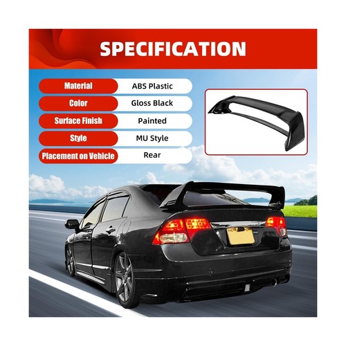 ECOTRIC Rear Trunk Spoiler Wing Compatible with 2006-2011 Honda Civic 4 Door ... - Picture 4 of 9