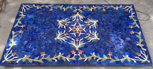Lapis Lazuli Inlay Tabletop – Rectangular Floral Gemstone Dining Accent - Picture 2 of 11