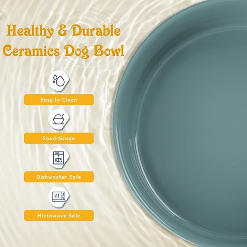 Elegant Elevated Dog Bowls - Ceramic Feeding Set with Anti-Slip Wooden Stand - Picture 6 of 9