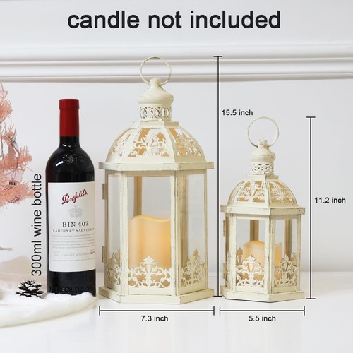 Elegant Beige Lantern Set of 2 - Vintage Style Candle Holders for All Occasions - Picture 5 of 11