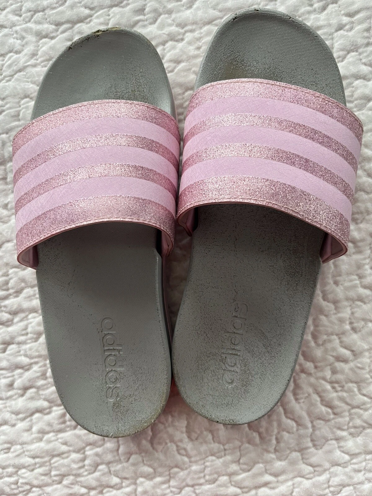 Adidas Adilette sandali giovani ragazze US 3 rosa con scivoli glitter F78L5JR101385