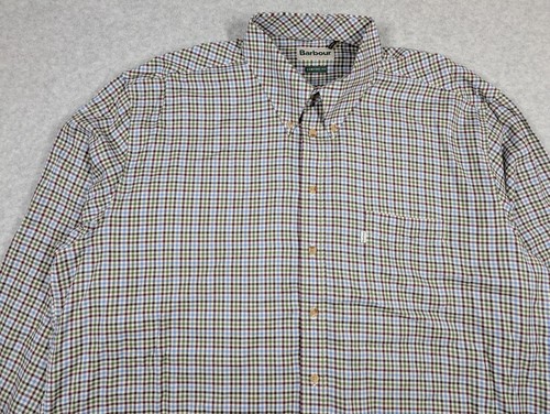 Barbour Men Shirt XXL Gingham Plaid Comfort Fit Long Sleeve Button Down Cotton - Picture 3 of 17