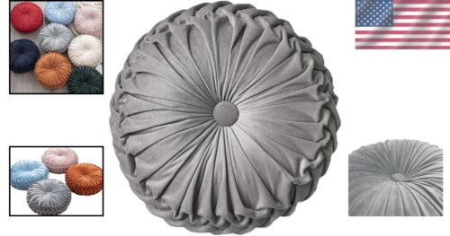 Luxurious Velvet Round Throw Pillow - Elegant Pleated Cushion for Home Decor - Picture 2 of 10