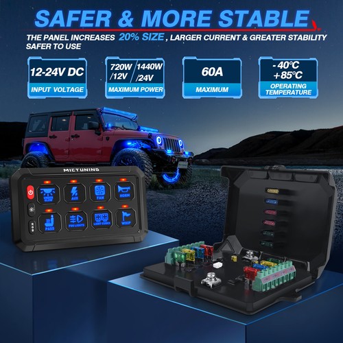 MICTUNING P1s RGB 8 Gang Switch Panel, Led Light Bar Circuit Relay System 12/24V - Picture 5 of 24