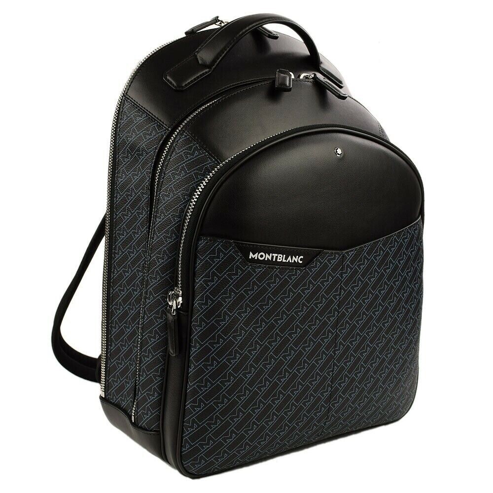 NEW MONTBLANC Unisex Black Blue M MONOGRAM 3 Compartment Medium Backpack Leather