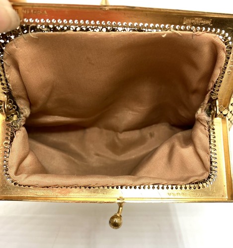 Vintage Whiting & Davis 2950 kleine Handtasche goldfarben Metallnetz - Bild 11 von 11