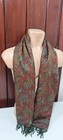 Vintage Mens Reversible Cashmere And Silk Red Green Fringe Paisley Scarf Luxury