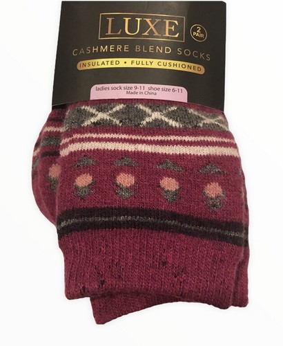 Calze donna misto cashmere Fair Isle rosa scuro grigio isolato imbottito 2 paia - Foto 5 di 11