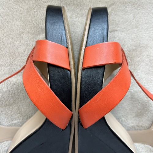 Dune London Gangster Orange Black Tan Leather Wedge Sandal Shoes EU 40 US 10 - Picture 6 of 19