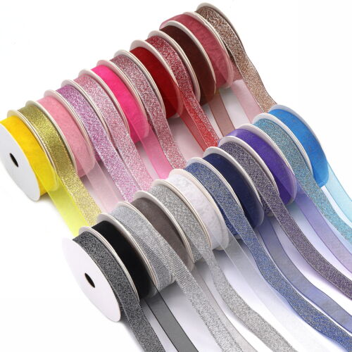 Sheer and Metallic Ribbon for Gifts & Crafts, 24 Solid Colors, 3/8" x 48 Yards