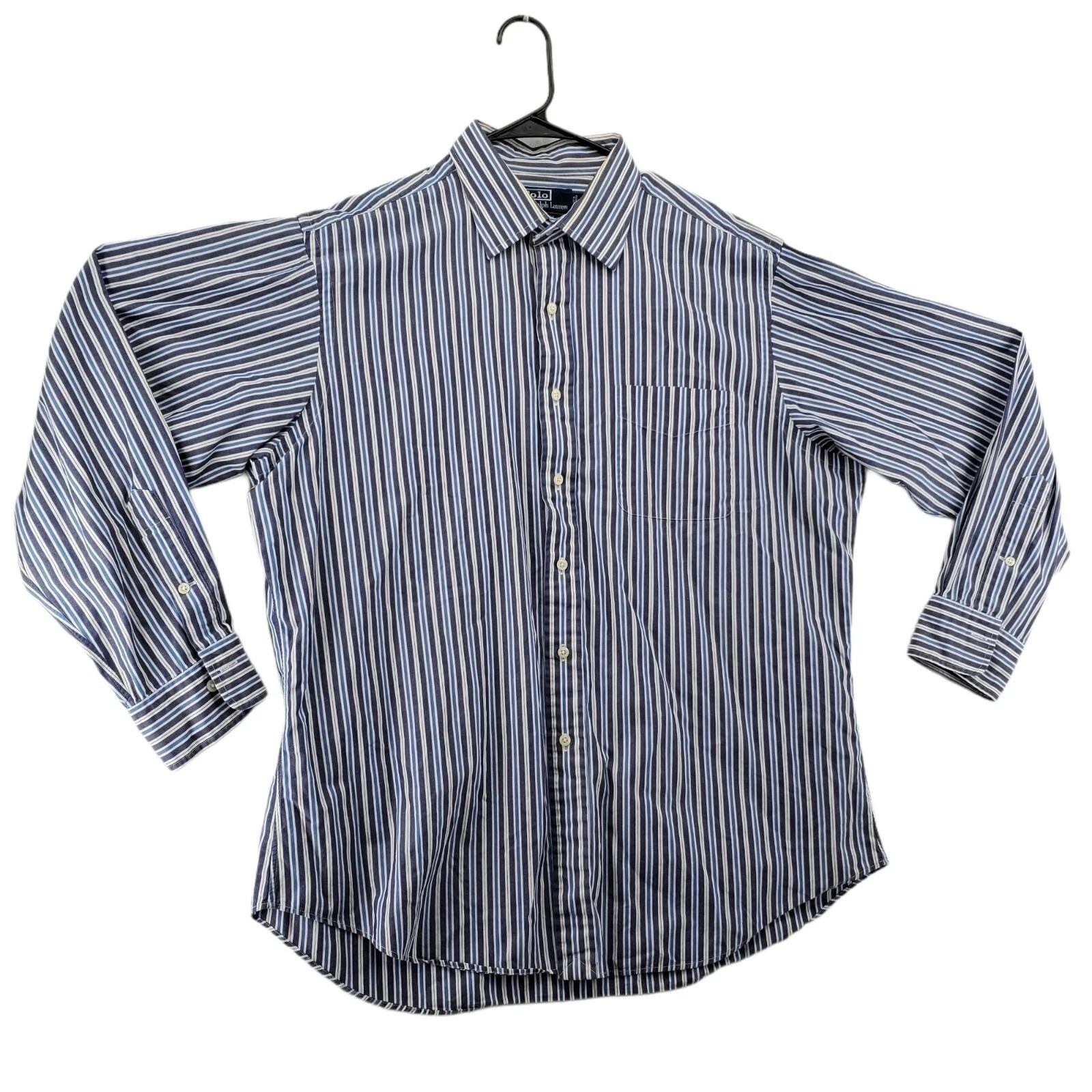 Polo Shirt Men's CURHAM Long Sleeve Casual Button Down Striped Blue 17